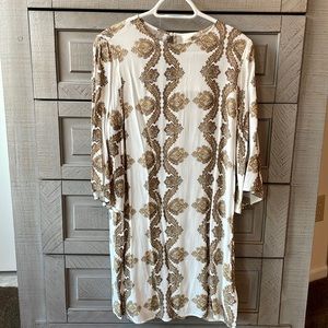 White and Gold print dress